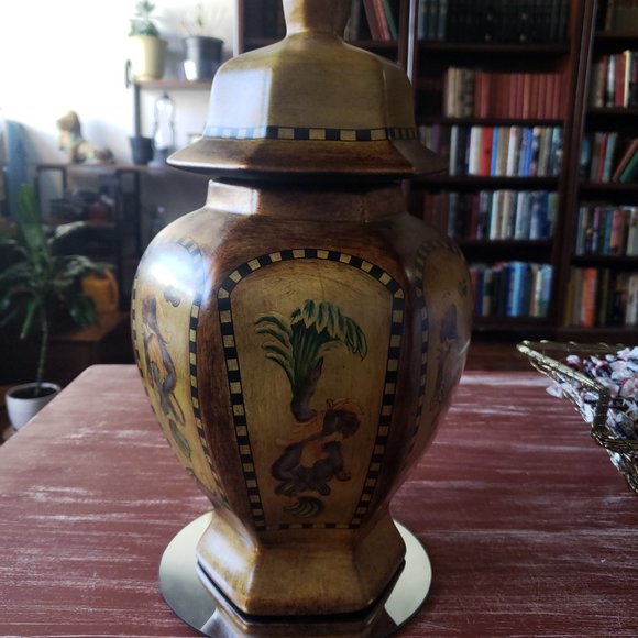 Aztek Monkey & Palm Tree Ginger Jar - Large Ceramic - Bronzed - Picture 8 of 10